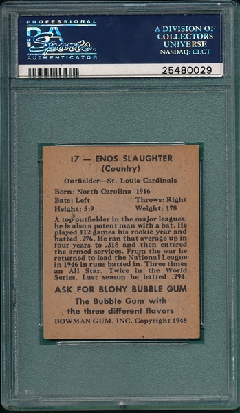 1948 Bowman #17 Enos Slaughter PSA 7 *Rookie*