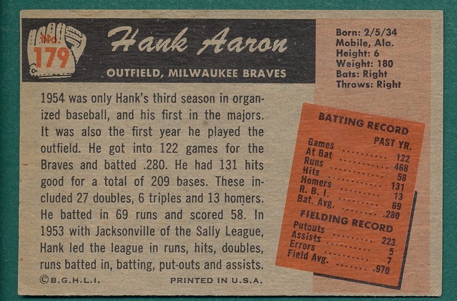 1955 Bowman #179 Hank Aaron 