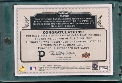 2009 SP Legendary Cuts, Gus Suhr, Autograph
