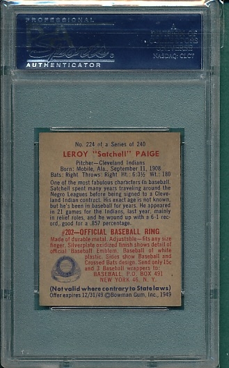 1949 Bowman #224 Satchell Paige PSA 6 