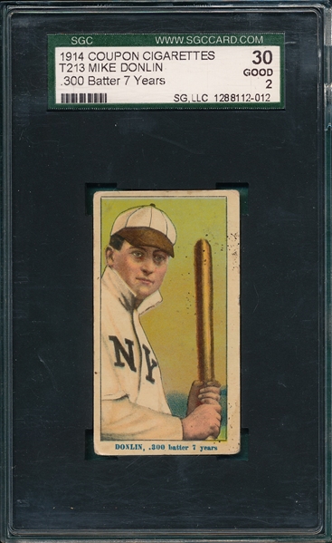 1914 T213-2 Mike Donlin, .300 Batter 7 Years, Coupon Cigarettes SGC 30 
