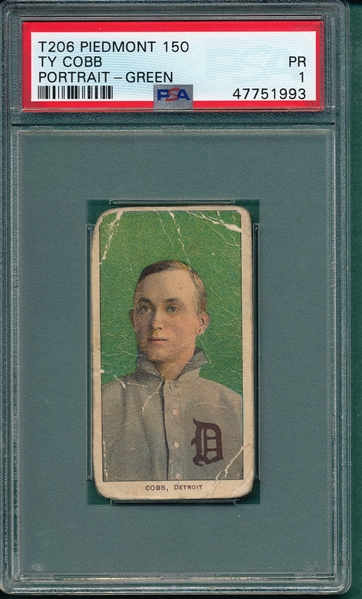 1909-1911 T206 Ty Cobb, Green Portrait, Piedmont Cigarettes, PSA 1