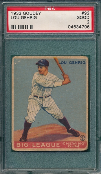 1933 Goudey #92 Lou Gehrig PSA 2