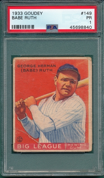 1933 Goudey #149 Babe Ruth PSA 1