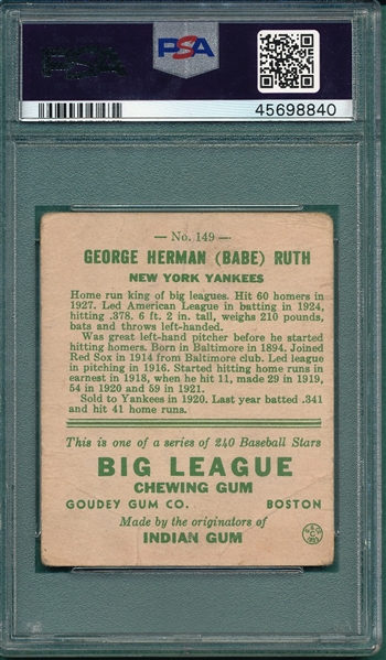 1933 Goudey #149 Babe Ruth PSA 1