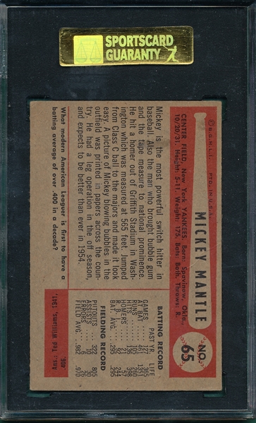 1954 Bowman #65 Mickey Mantle SGC 40