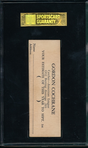 1933 R306 Gordon Cochrane, Butter Cream, SGC 40