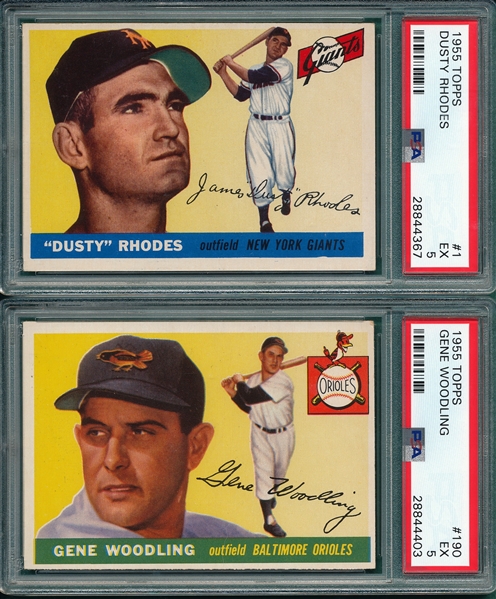 1955 Topps #1 Rhodes & #190 Woodling, Lot of (2) PSA 5