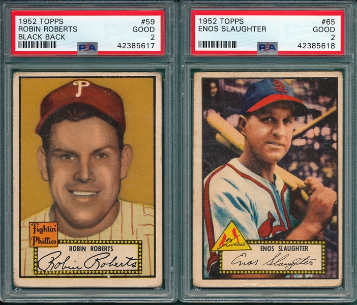 1952 Topps #59 Roberts & #65 Slaughter, Lot of (2), PSA 2