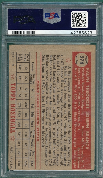1952 Topps #274 Ralph Branca PSA 1.5 *Rookie*
