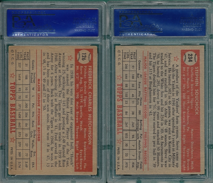 1952 Topps #126 Hutchinson & #234 Souchock, Lot of (2) PSA 4