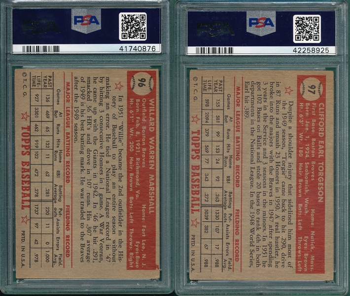 1952 Topps #96 Marshall & #97 Torgeson, Lot of (2) PSA 4