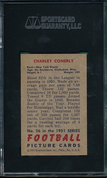 1951 Bowman FB #56 Charley Conerly SGC 8