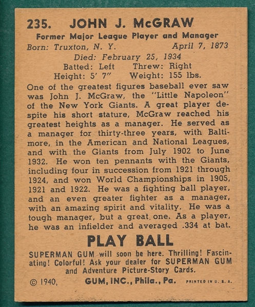 1940 Play Ball #235 John McGraw *Hi #*