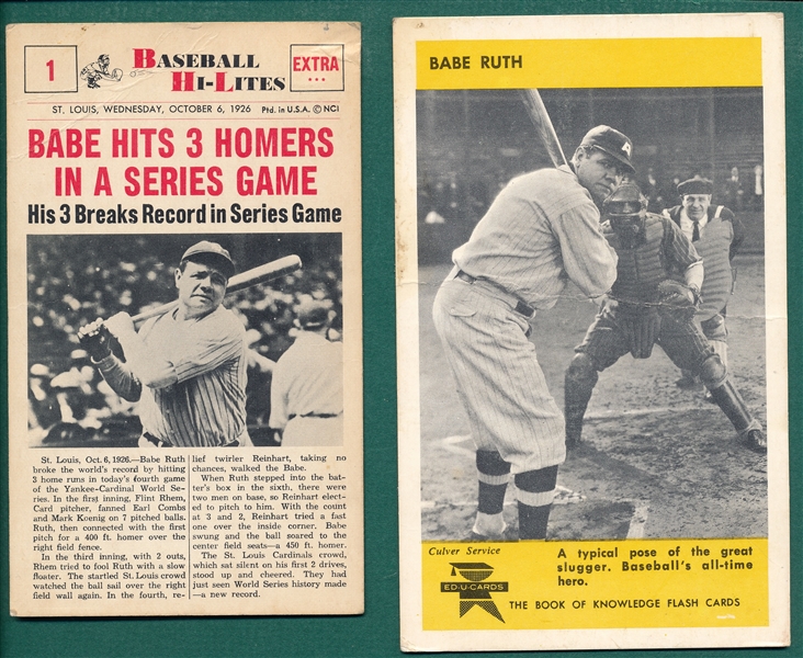 1960 Nu Card & Ed-u-Card, Babe Ruth, Lot of (2)