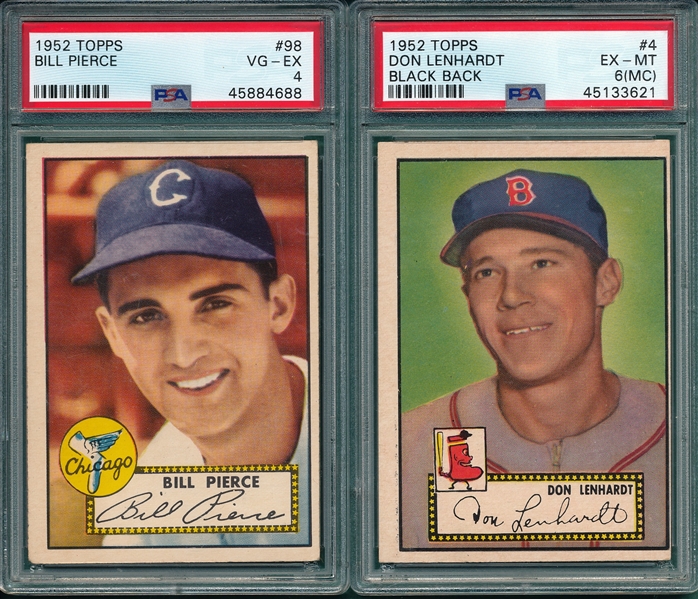1952 Topps #4 Lenhardt & #98 Pierce, Lot of (2) PSA 