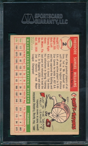 1955 Topps #2 Ted Williams SGC 60