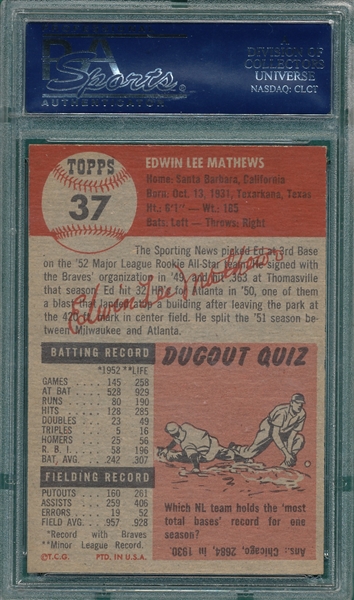 1953 Topps #37 Ed Mathews PSA 8 (OC)