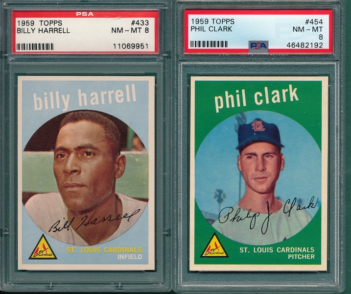 1959 Topps #433 Billy Harrell & #454 Phil Clark, Lot of (2) PSA 8
