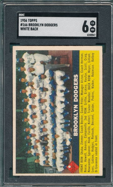 1956 Topps #166 Dodgers Team SGC 6 *Gray*
