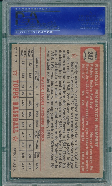 1952 Topps #247 Randy Gumpert PSA 6