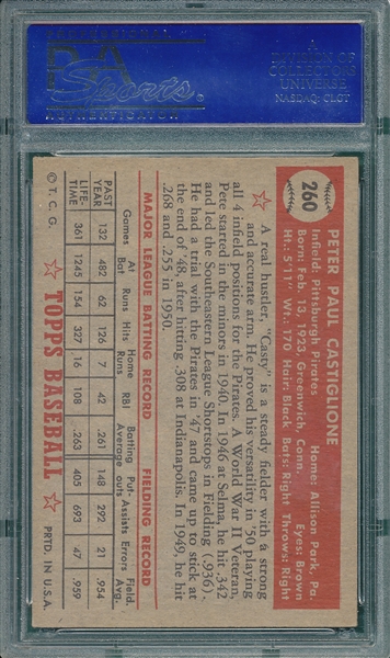 1952 Topps #260 Pete Castiglione PSA 6