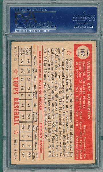 1952 Topps #167 Bill Howerton PSA 5 