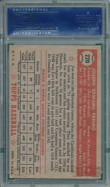 1952 Topps #220 Joe Persko PSA 5 