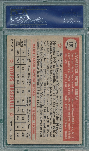 1952 Topps #191 Yogi Berra PSA 4