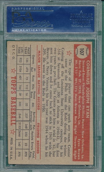 1952 Topps #107 Connie Ryan PSA 4 *Red* 