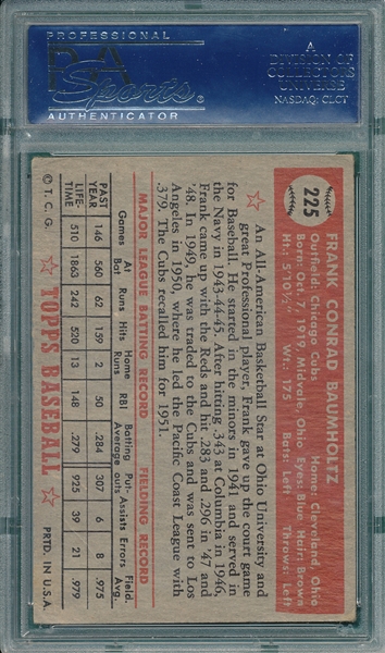 1952 Topps #225 Frank Baumholtz PSA 4 