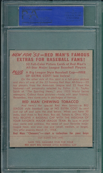 1953 Red Man #4NL Joe Black PSA 8 *With Tab*