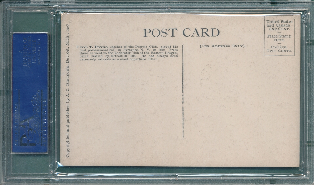 1907 Dietsche Post Cards, Payne, Tigers, PSA 5 (MK)