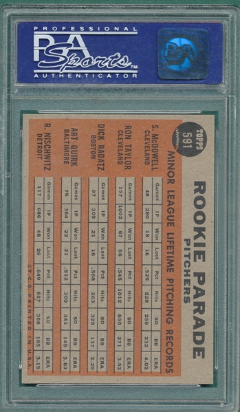 1962 Topps #591 Rookie Parade, McDowell, PSA 8 *Hi #*