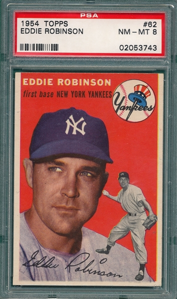 1954 Topps #62 Eddie Robinson PSA 8 