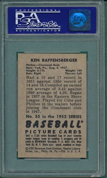 1952 Bowman #55 Ken Raffensberger PSA 8