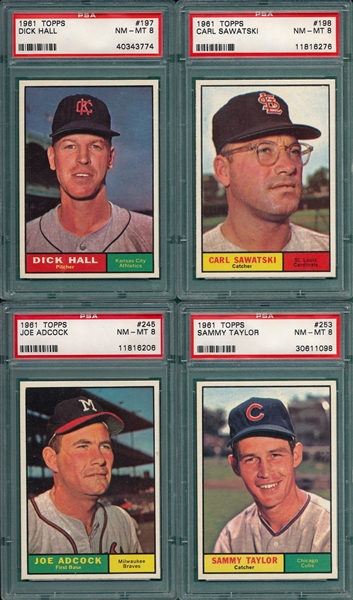 1961 Topps Lot of (4) W/ #245 Adcock PSA 8