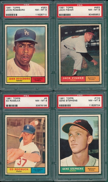 1961 Topps Lot of (4) W/ #463 Fisher PSA 8