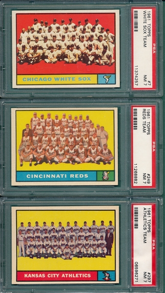 1961 Topps Lot of (5) Team Cards W/ #373 Red Sox PSA 7