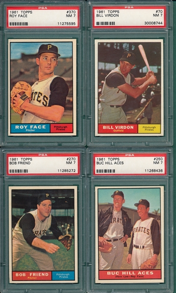 1961 Topps Lot of (4) Pirates W/ #370 Face PSA 7