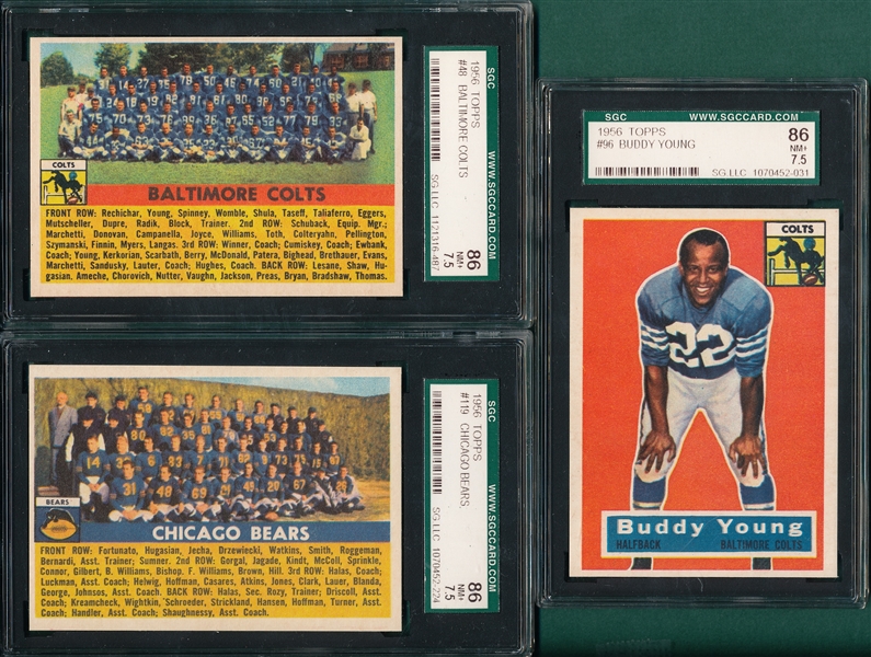 1956 Topps FB Lot of (3) W/ #96 Young SGC 86