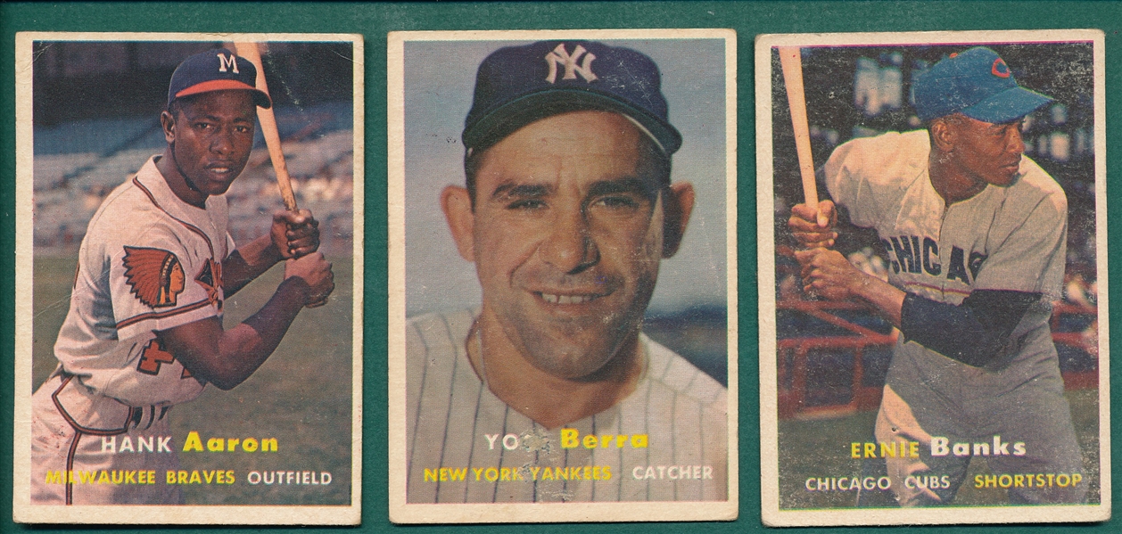 1957 Topps Berra, Banks & Aaron, Lot of (3)