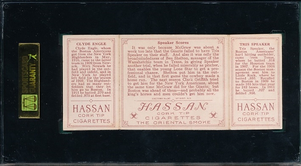 1912 T202 Speaker Scores, Engle/Speaker, Hassan Cigarettes SGC 30 *Presents Better*