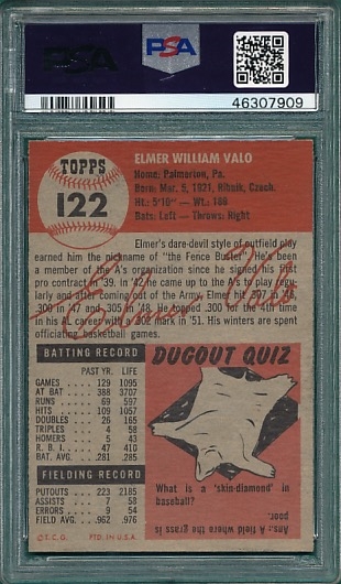 1953 Topps #122 Elmer Valo PSA 8