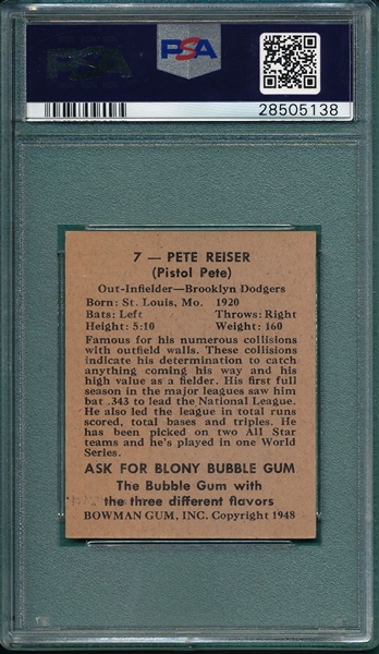 1948 Bowman #07 Pete Reiser PSA 8 *SP*