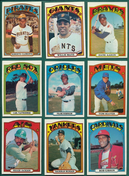 1972 Topps Lot of (9) W/ Aaron, Clemente & Mays