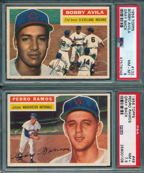 1956 Topps #49 Pedro Ramos PSA 7.5 & #132 Avila PSA 8, Lot of (2)
