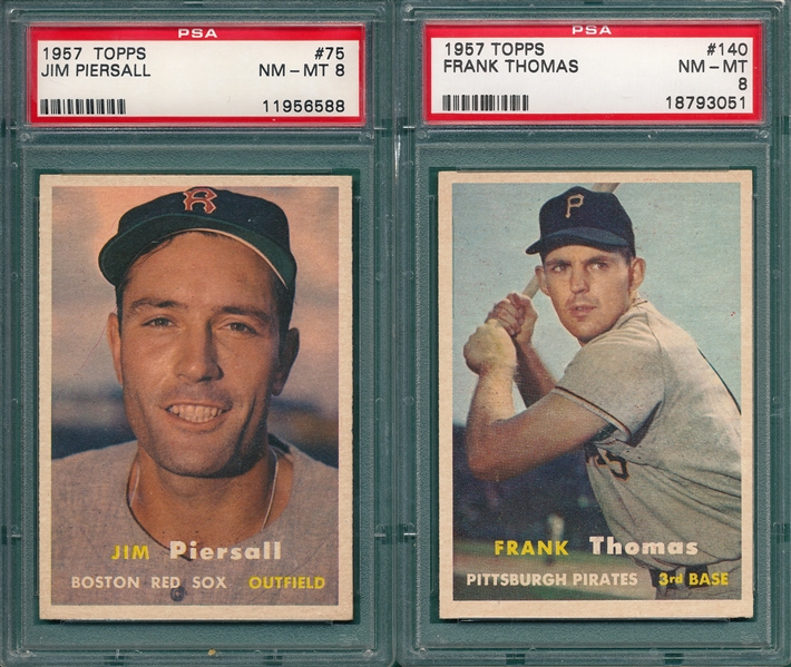 1957 Topps #75 Jim Piersall & #140 Frank Thomas, Lot of (2) PSA 8