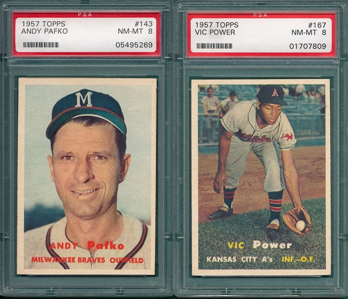 1957 Topps #143 Andy Pafko & #167 Vic Power PSA 8