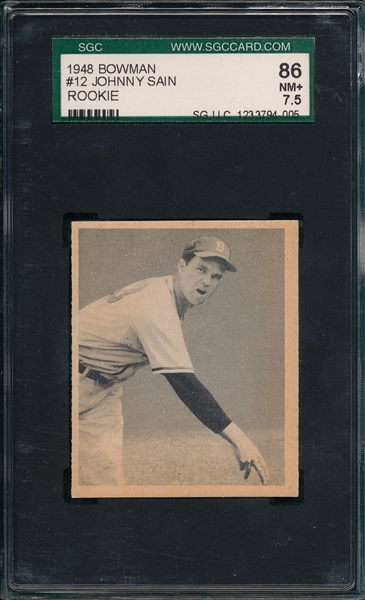 1948 Bowman #12 Johnny Sain SGC 86